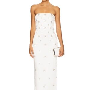Retrofete ELISE EMBELLISHED Strapless White Dress with Silver Accents